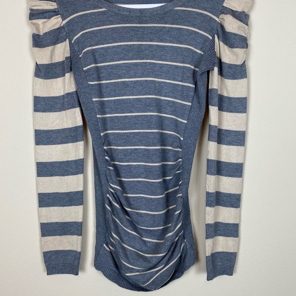 Metaphor Size Small Gray & Tan Striped Long Sleeve Scoop Neck Knit Maternity Top - Picture 4 of 10